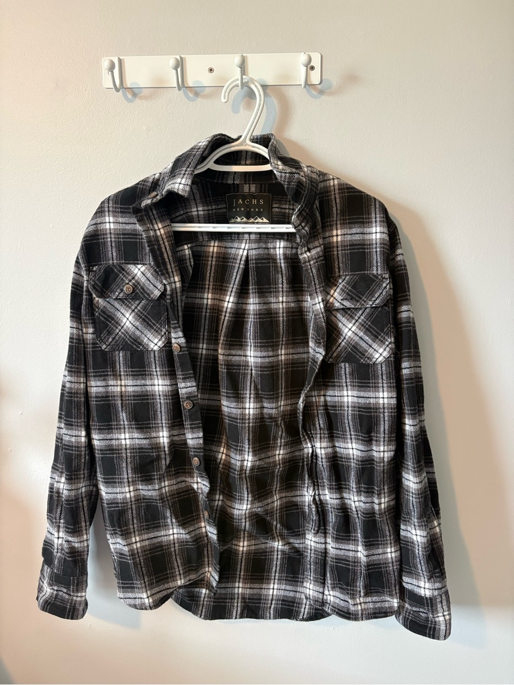 Jachs Black and White Plaid Button-Down Flannel Shirt